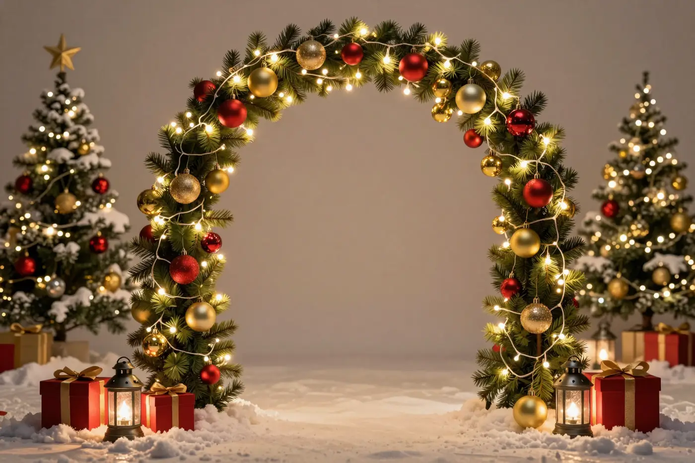Fundo de Natal com arco de guirlanda iluminado